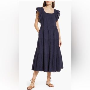 Madewell Textured Check Ruffle Tiered Midi Dress